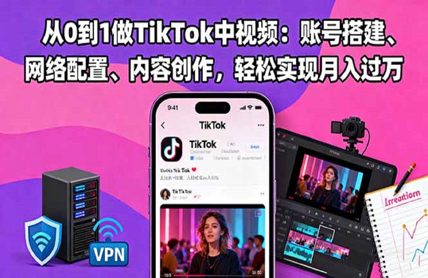 从0到1做TikTok中视频:账号搭建、网络配置、内容创作,轻松实现月入过万-创课星球网-金维维的个人IP平台